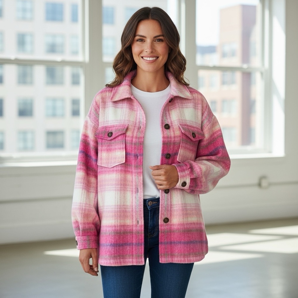 Forever 21 - NEW - Pink Plaid Utility Jacket